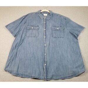 Mutual Weave Denim Shirt Men 3XL XXXL Blue Short Sleeve Button Up Casual Stretch